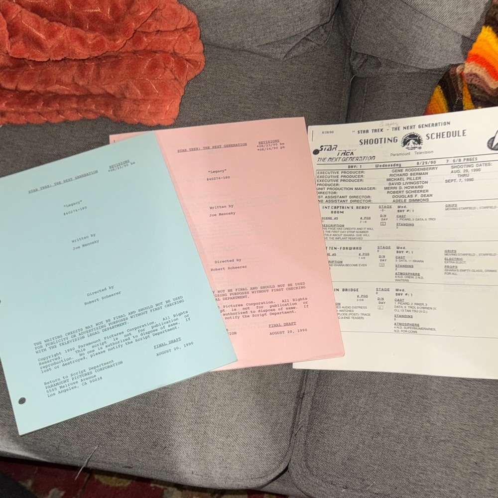 Rare Authentic Star Trek TNG "Legacy" Production Scripts & Shooting Schedule